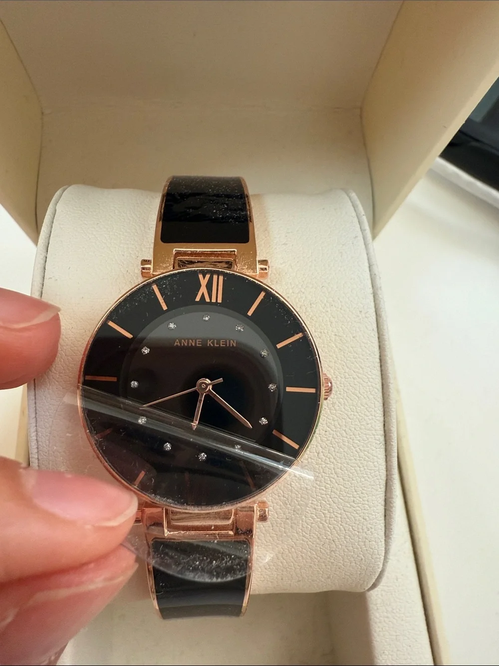 Anne Klein Rose Gold and Black Strap Women's Watch